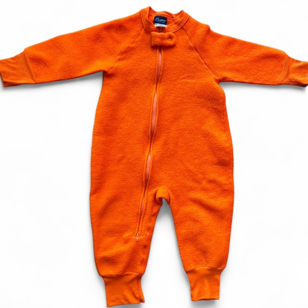 Vintage Carter’s Zip-Up Long Sleeve Orange Fleece Pajamas Child Youth Size 2T